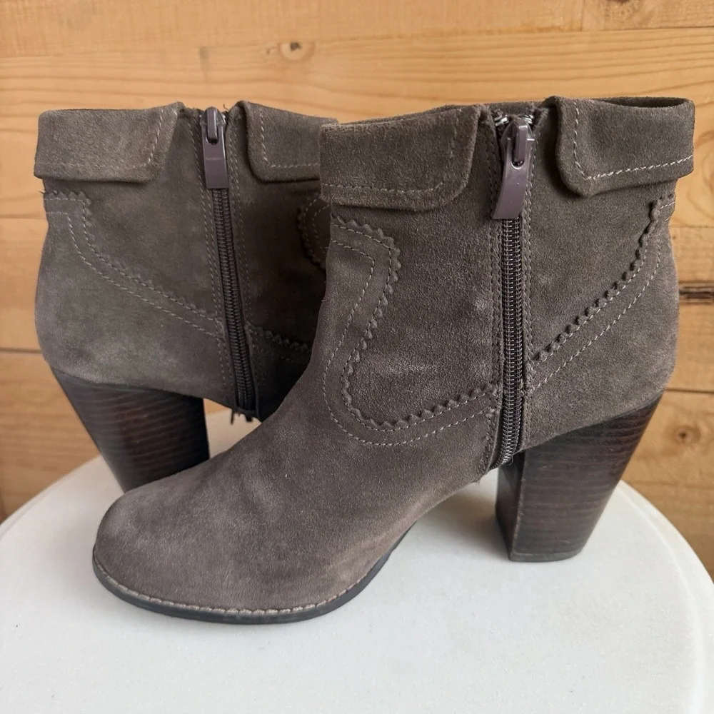 Sbicca Vintage Collection Boots Booties Grey Leather Block Heel‎ 10 Western Boho